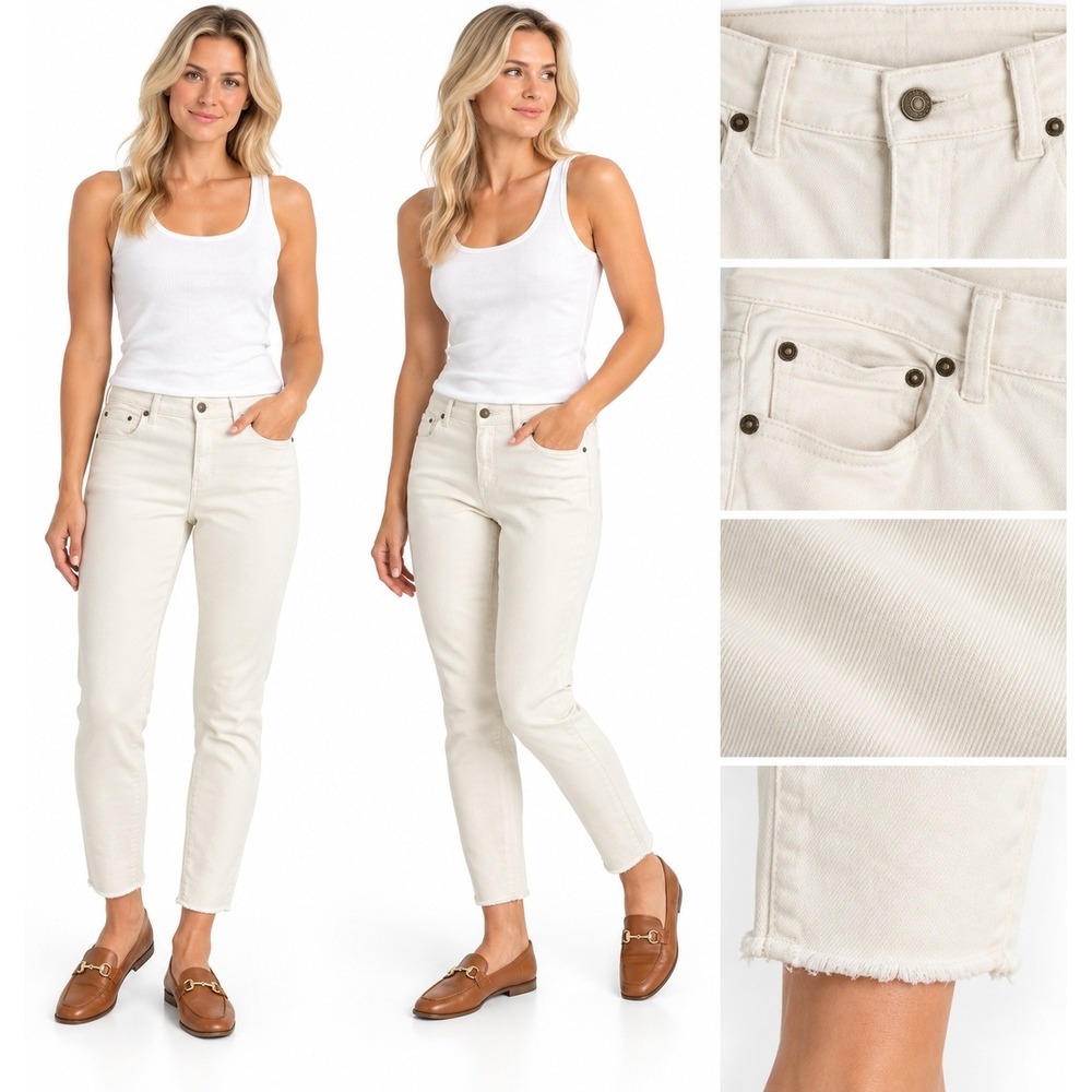 Vineyard Vines Jeans 10 Cream Skinny Raw Hem Mid Rise Denim Coastal Preppy